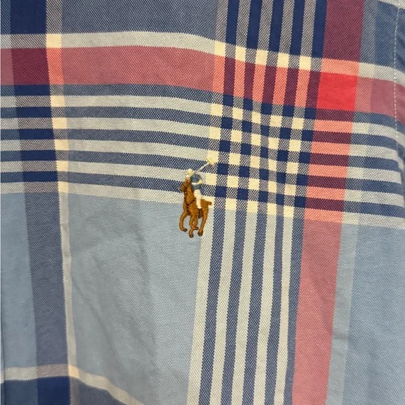 POLO RALPH LAUREN Men/Women CHECKED BUTTON UP SHIRT PINK/BLUE - Picture 4 of 5